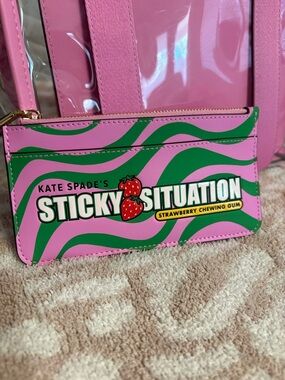 kate spade Pink & Green "Sticky Situation" slim Card Wallet